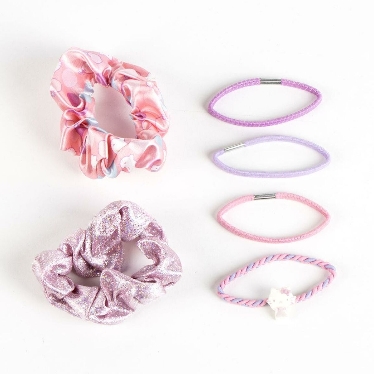Accessoires pour les Cheveux Hello Kitty Rose : 10 pièces de chouchous et élastiques colorés, parfaits pour un look amusant.