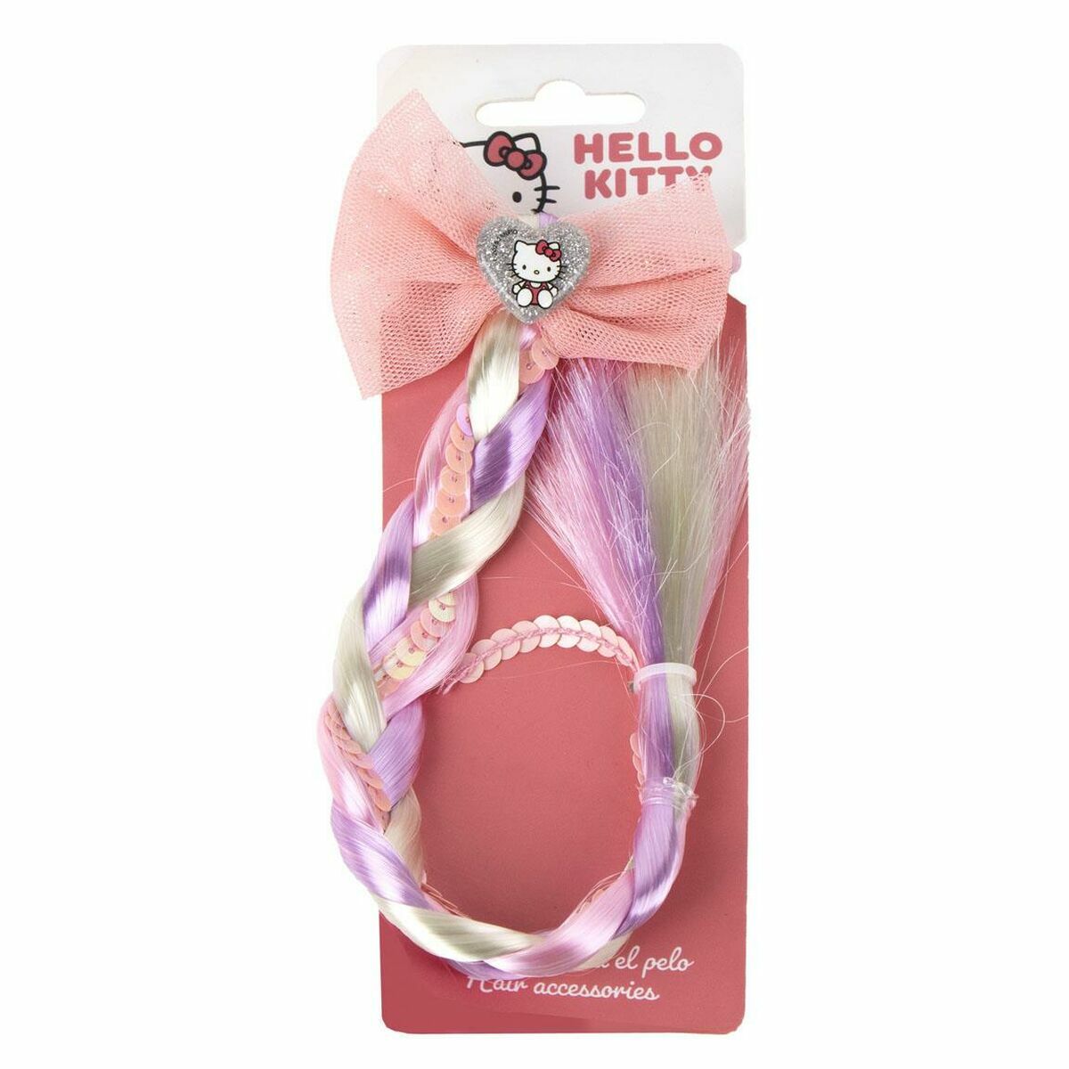 Pinces à cheveux Hello Kitty rose avec un nœud et des mèches colorées, accessoires de coiffure authentiques.