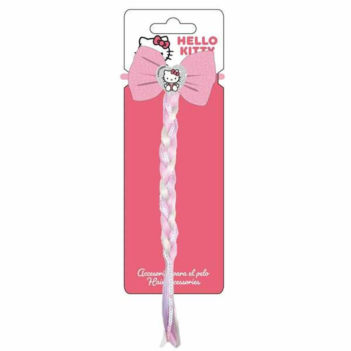 Pinces à cheveux Hello Kitty rose avec nœud à cheveux et motif Hello Kitty, accessoire de coiffure authentique.