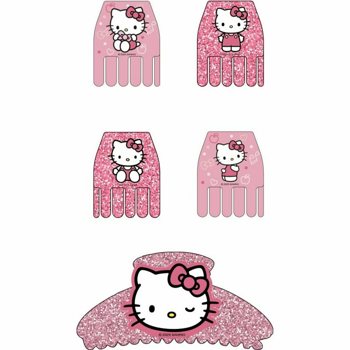 Set de pinces à cheveux Hello Kitty rose avec designs mignons et paillettes, parfaites pour rehausser votre style.