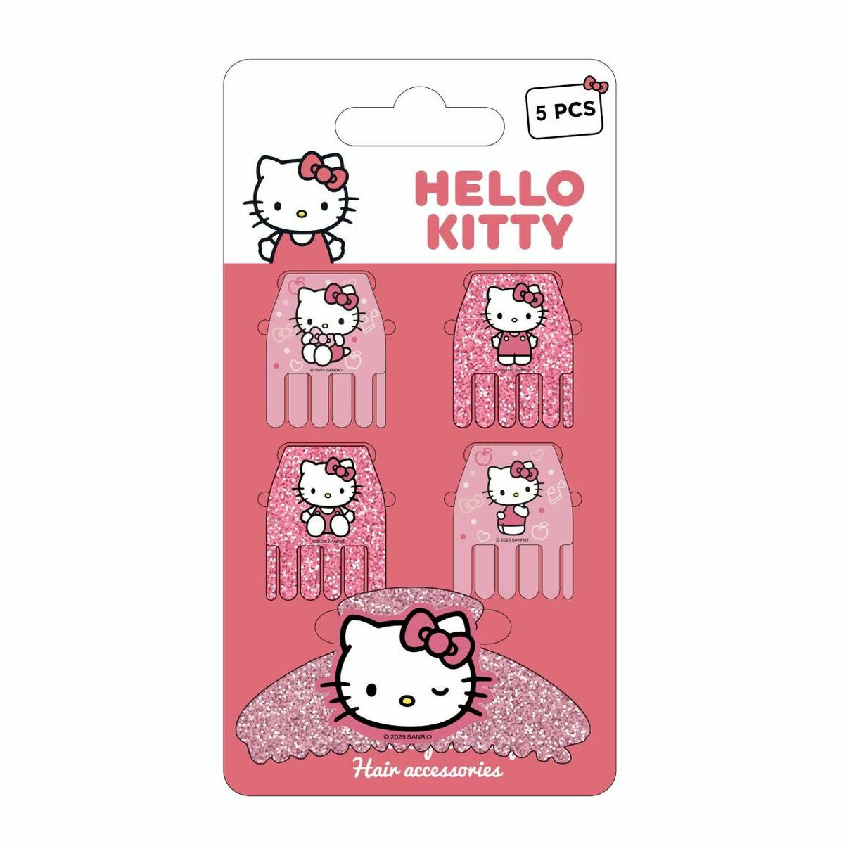 Ensemble de pinces à cheveux Hello Kitty roses, 5 pièces, accessoires de coiffure mignons et authentiques.