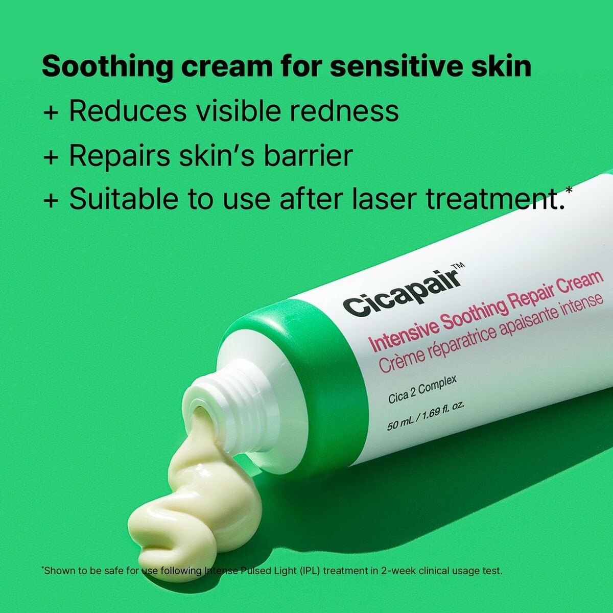 Crème réparatrice DR.JART+ CICAPAIR 50 ml, soin apaisant pour peau sensible, réduit rougeurs et répare la barrière cutanée.