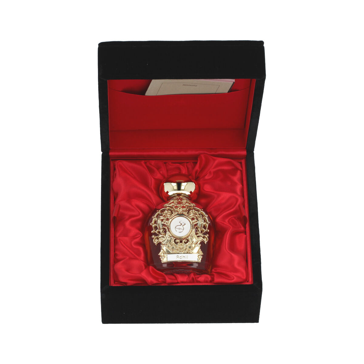 Parfum Unisexe Tiziana Terenzi Adhil Assoluto en boîte élégante, 100 ml, finition dorée et rouge.