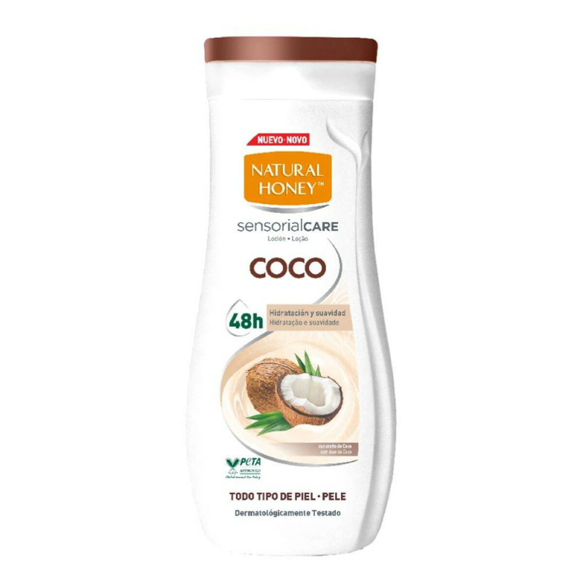 Lotion pour le corps Natural Honey Sensorial Care au coco, 330 ml, hydratation 48h pour tous types de peau.